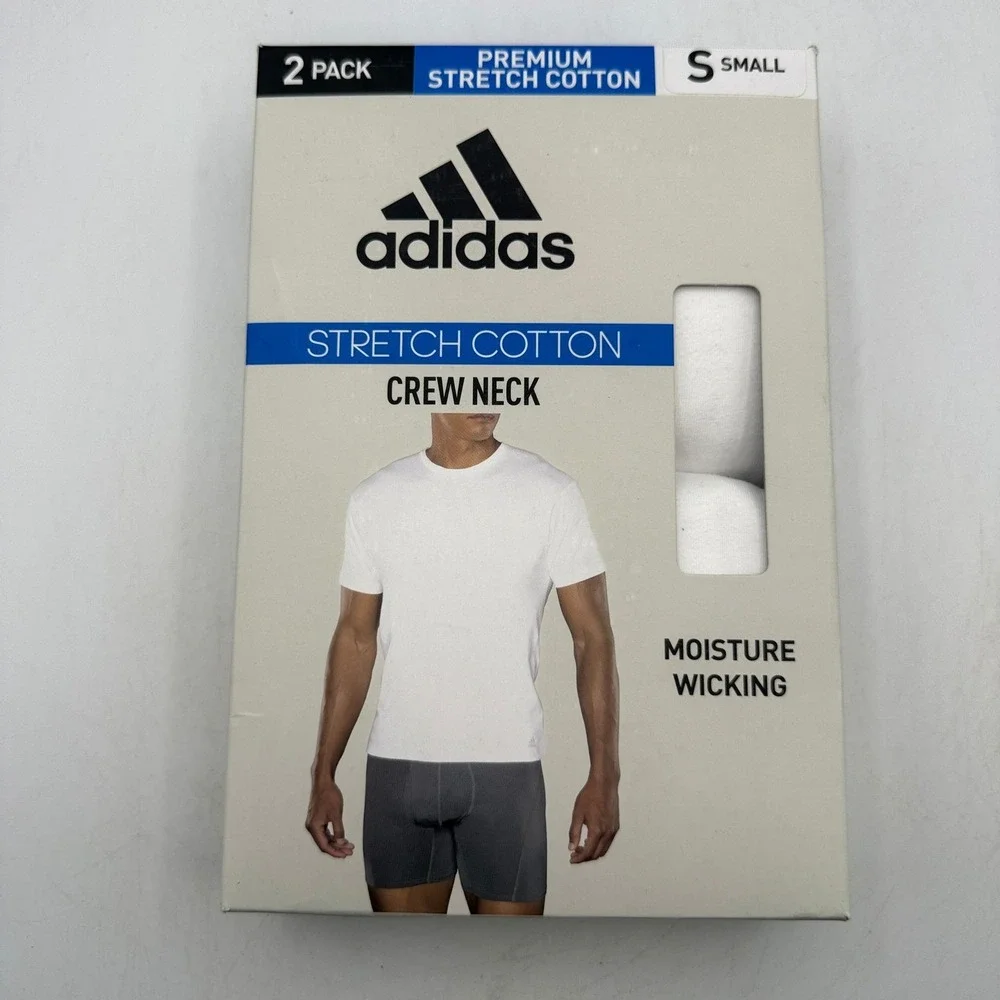 Adidas Premium Stretch Cotton Crew Neck T-Shirt 2-Pack Mens Small White IR0838